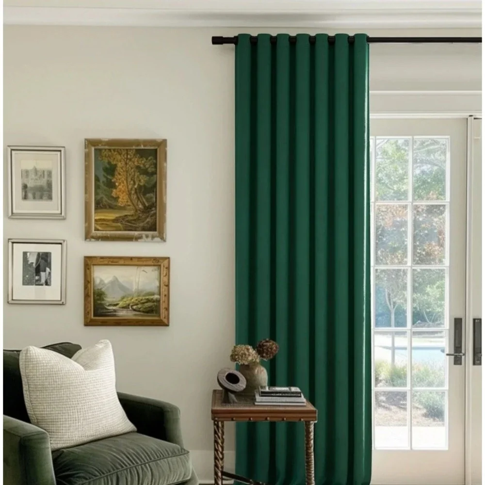Dark Teal Green Velvet Curtain Panels 2 Piece Set with Tiebacks 96x112 Grommet